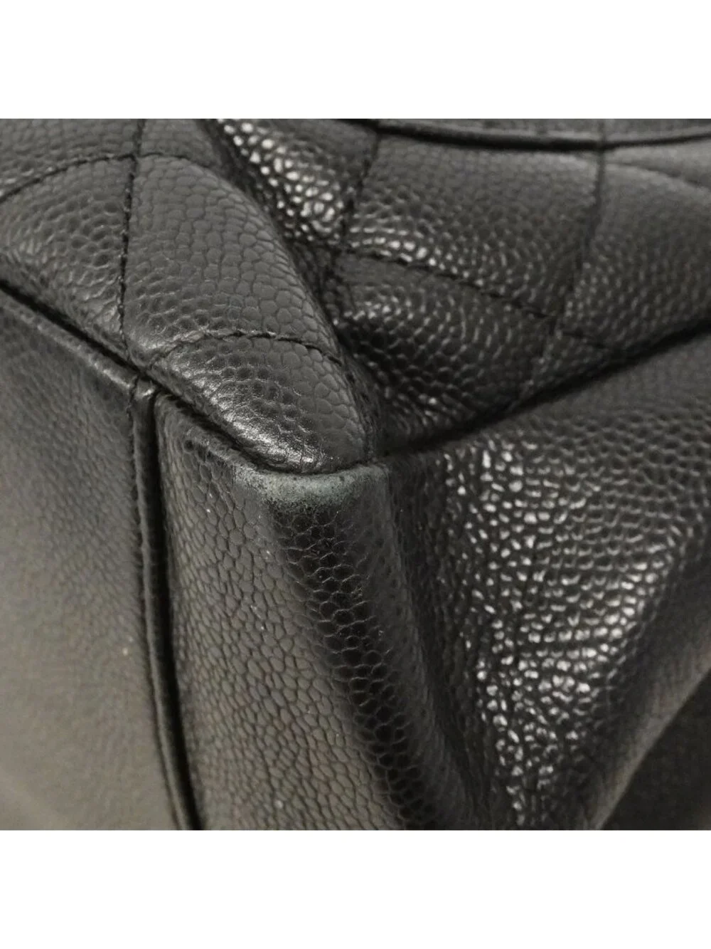 Chanel Chain Tote Quilted Caviar Leather Black Silver